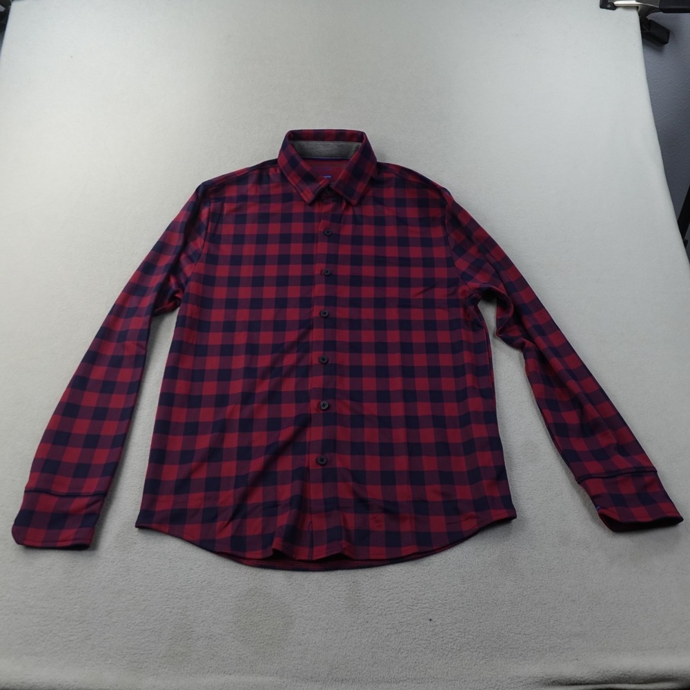 Twillory Performance Shirt Mens S Red Navy Buffalo Plaid Long Sleeve Stretch